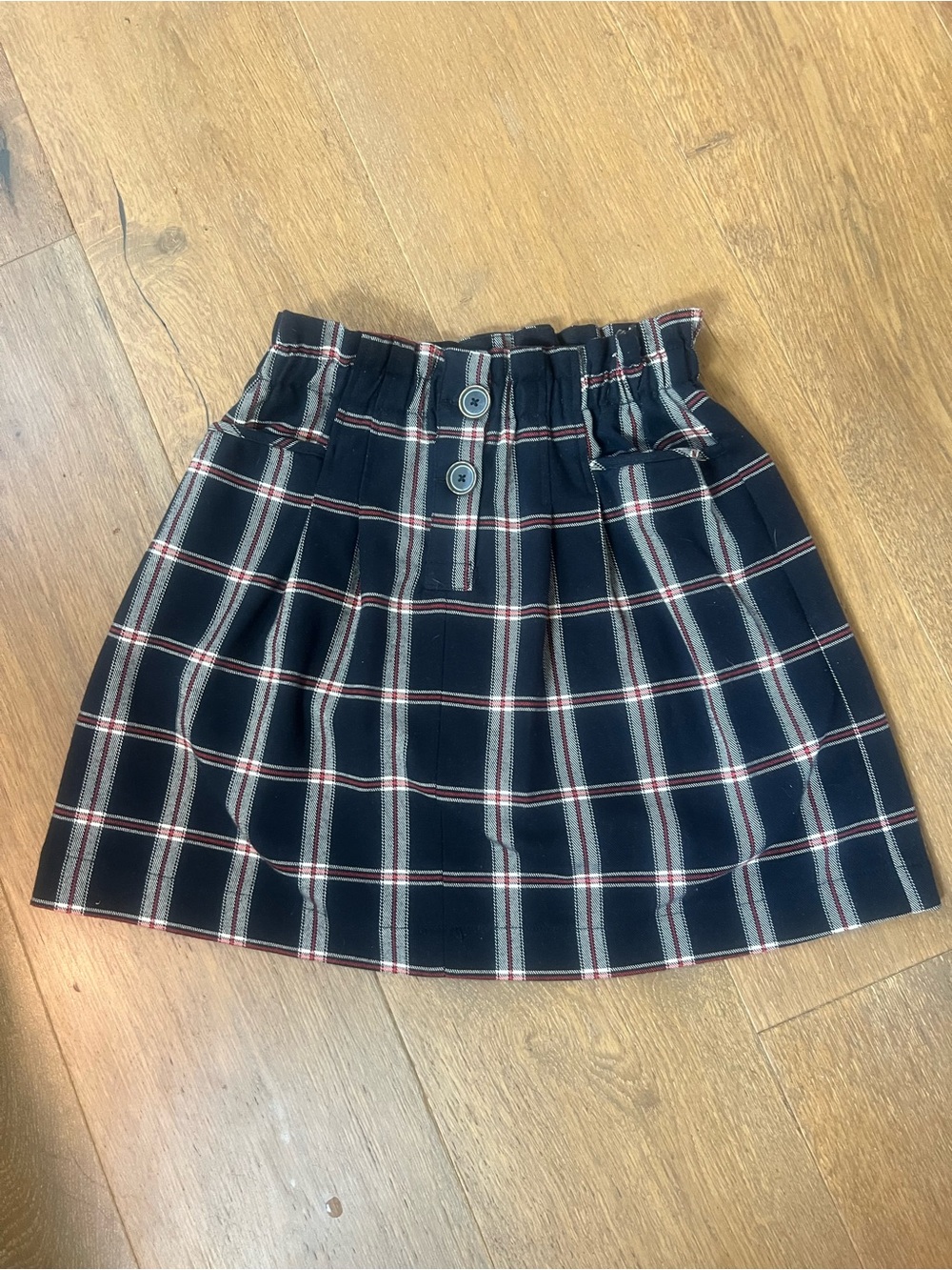 Zara Dark Blue Plaid Paperbag Skirt with Red and White Stripes so cute !!